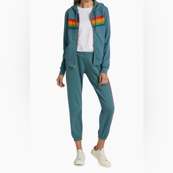 Aviator Nation 6 Stripe Zip Up Hoodie and Sweatpants with Pockets Set - Picture 10 of 17